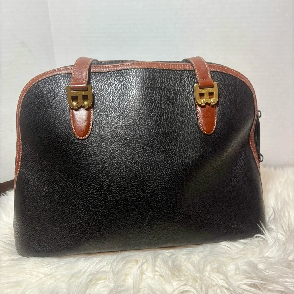 BALLY B Logo Black and Brown Leather Handbag - Picture 3 of 15